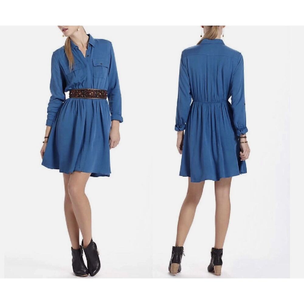 Anthropologie X Maeve Blue Rayon shirt dress size XS